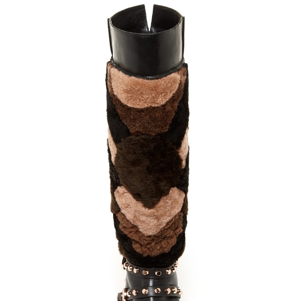 Ivy Kirzhner New BOOTS Luxe TALL Hidden Wedge Stud Leather Shearling BLACK - Picture 6 of 16